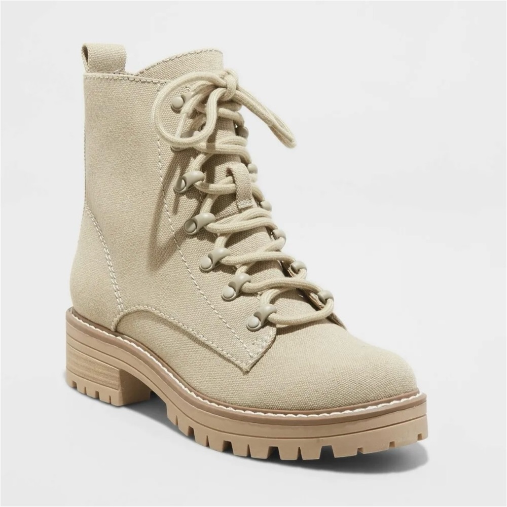 Universal Thread Women’s Lace-Up Side-Zip Combat Boots Beige Cream Size 8.5